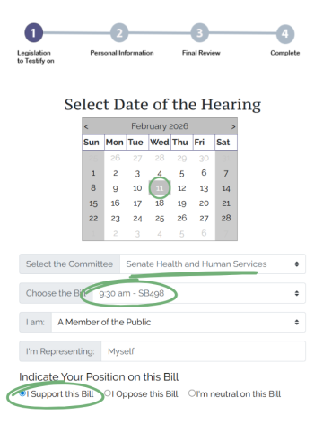 Sign in graphic for SB 498 Senate HHS hearing