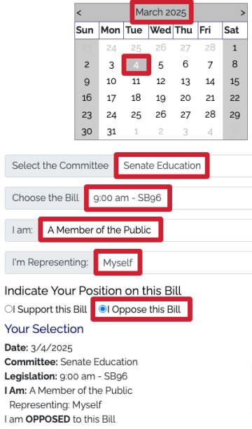 Screenshot of Senate Sign-In Page for SB96